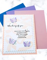 Handmade greeting card with butterflies on it and thinking of you sentiment with a sympathy quote on it.