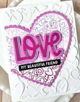 Handmade greeting card with heart on it and love sentiment my beautiful friend sentiment on it.