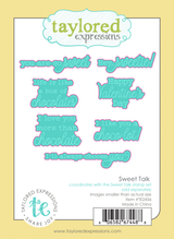 Graphic of Sweet Talk Dies set which includes Valentine's Day Sentiments to cut out for papercrafting.