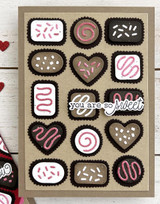 Handmade greeting card with chocolates on it and you  are so sweet sentiment on it.