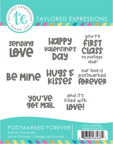 Graphic of Postmarked Forever Rubber Stamp Set that includes a set of 8 Stamps used for papercrafting.