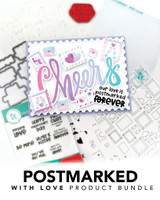 Graphic of Postmarked with Love product bundle which includes papercrafting supplies.