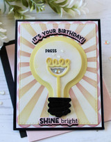 Handmade greeting card with light bulb on it and it's your birthday sentiment with a press button.