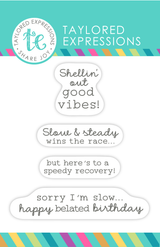 Graphic of Critter Crew Clear Stamp Set - Turtle Tales which includes turtle themed sentiments for papercrafting.