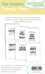 Image of The Insiders - Trendy Tiles which includes 2 each of 6 pre-printed sentiments for papercrafting.