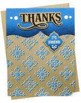 Handmade greeting card with tiles on it and thanks friend sentiment on it.