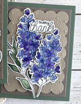 Handmade greeting card with flowers on it and many thanks sentiment on it.