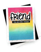 Handmade rainbow greeting card with friend on it.