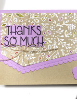 Handmade greeting card with meadow on it and thanks so much sentiment on it.