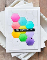 Handmade greeting card with hexagons on it and you brighten my day sentiment on it.