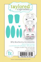 Graphic of Bitty Box Bunny Accessories Die & Clear Stamp Combo which is used to create a bunny for papercrafting.