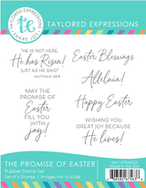 Graphic of The Promise of Easter Stamp Set which includes various easter sentiments for papercrafting.