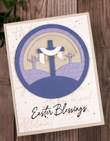 Handmade greeting card with three crosses on it and easter blessings sentiment on it.