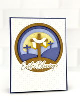 Handmade greeting card with three crosses on it and easter blessings sentiment on it.
