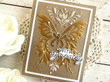 Handmade greeting card with butterfly on it and with sympathy sentiment on it.