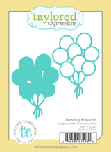 Graphic of Bursting Balloons Die which includes steel die to cut out balloons for papercrafting.
