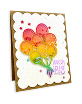 Handmade greeting card with balloons on it and wish big sentiment on it.