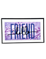 Handmade greeting card with hello friend sentiment on it.