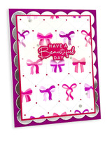 Handmade greeting card with bows on it and have a beautiful day sentiment on it.