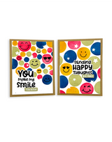 Two handmade greeting cards with smiley faces on both and different sentiments on each.