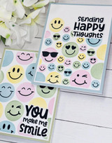 Two handmade greeting cards with smiley faces on both and different uplifting sentiments on each.