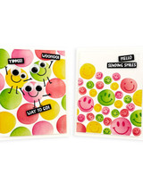 Two handmade greeting cards with smiley faces on both and different sentiments.