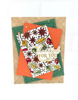 Handmade greeting card with leaves on it and thankful for you sentiment on it.
