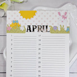 Image of calendar with a bunny on it for the month of April.