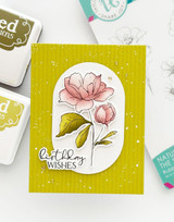 Handmade greeting card with flowers on it and birthday wishes sentiment on it.