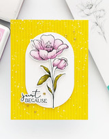 Handmade greeting cards with flowers on it and just because sentiment on it.