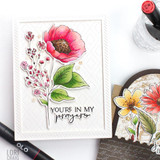 Handmade greeting card with flower on it and you're in my prayers sentiment on it.