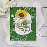 Handmade greeting card with flowers on it and thanks so much sentiment on it.