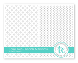 Graphic of Take Two - Beads & Blooms Stencil which includes beaded pattern and flower blooms for papercrafting.