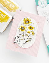 Handmade greeting card with flowers on it and get well soon sentiment on it.