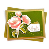Handmade greeting card with flowers on it and thanks so much sentiment on it.