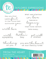 Graphic of From the Heart Stamp Set which includes sentiments for papercrafting.
