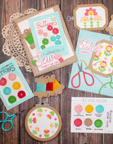 Handmade greeting cards with sewing materials on each and different sentiments on each.