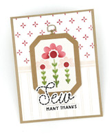Handmade greeting card with embroidery on it and sew many thanks sentiment on it.