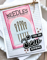 Handmade greeting card with needles on it and you are sew inspiring sentiment on it.