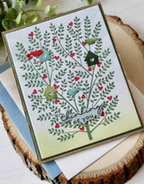 Handmade greeting card with birds on it and thinking of you sentiment on it.