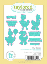 Graphic of Silly Goose Dies which includes 4 geese and sentiments for papercrafting.