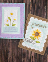 Two handmade greeting cards with flowers on each and sentiments that are plant themed on both.