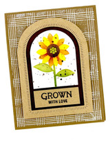 Handmade greeting card with flower on it and grown with love sentiment on it.