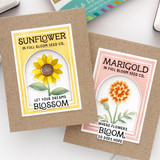 Two handmade greeting cards with flowers on each and different plant sentiments on each.