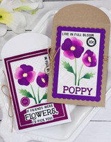 Two handmade greeting tags with flowers on each and different plant sentiments on each.