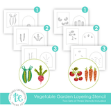 Graphic of Vegetable Garden Layering Stencil which creates vegetables for papercrafting.