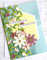 Handmade greeting card with vines on it and may peace surround you in this difficult time sentiment on it.