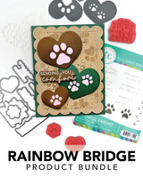 Graphic of Rainbow Bridge Bundle which includes stamps, sentiments, and dies for papercrafting.