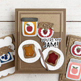 Handmade greeting card with jam on it and toast with you're my jam sentiment on it.