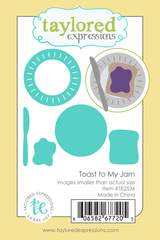 Graphic of Toast to My Jam steel die set which is used for papercrafting.